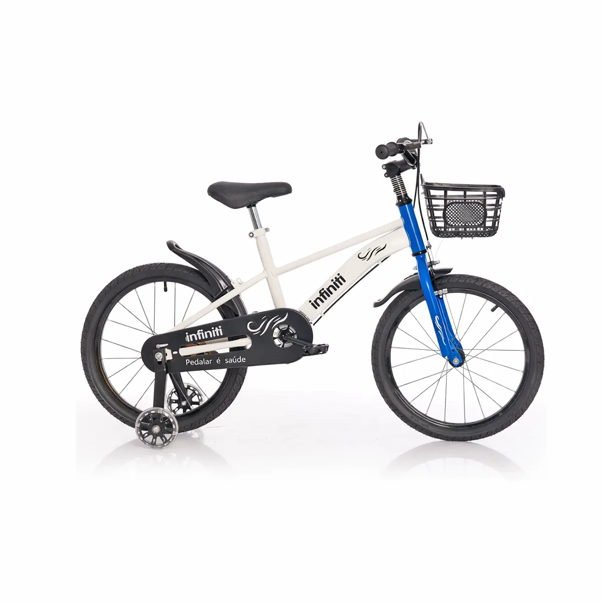 bicicleta infantil branca com azul aro 14