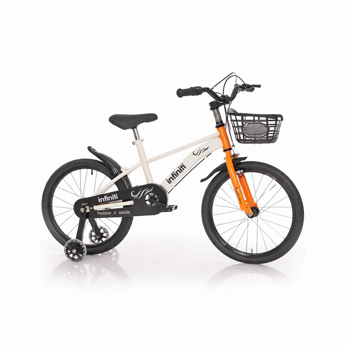 bicicleta infantil infiniti branca com laranja aro 14