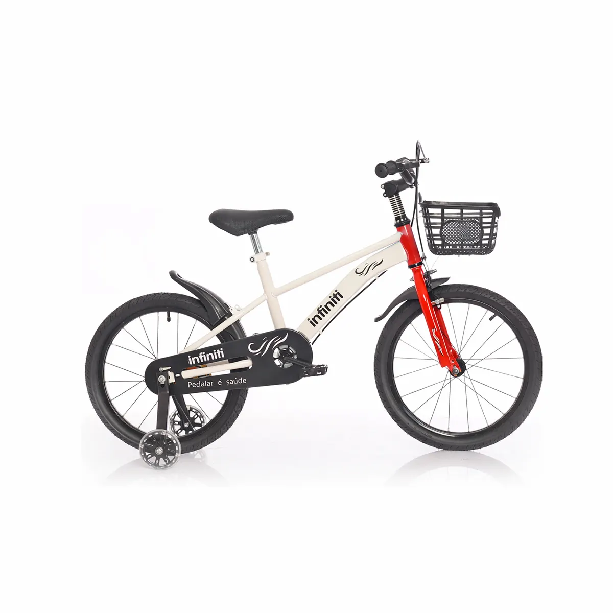 bicicleta infantil branca com vermelha aro 14