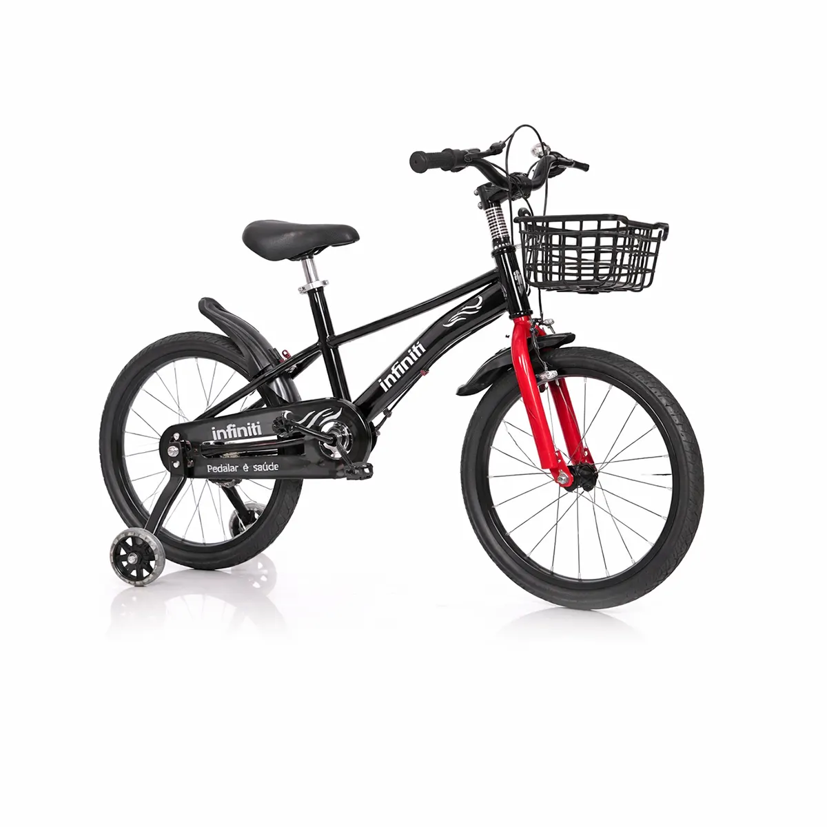bicicleta infantil infiniti preta com vermelha aro 14